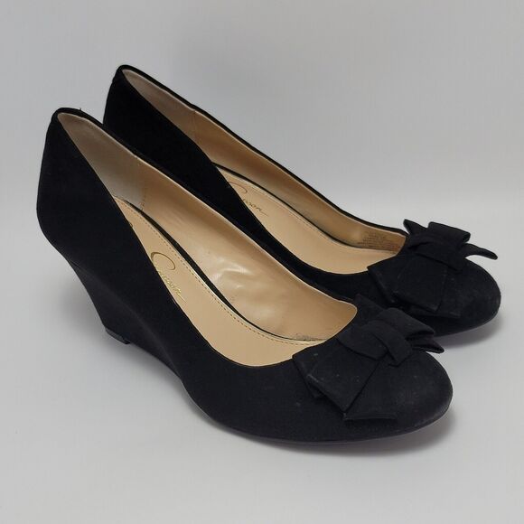 Jessica Simpson Sheryll Womens Suede Black Bow Toe Slip On Wedge Shoes Size 8M - Picture 9 of 12